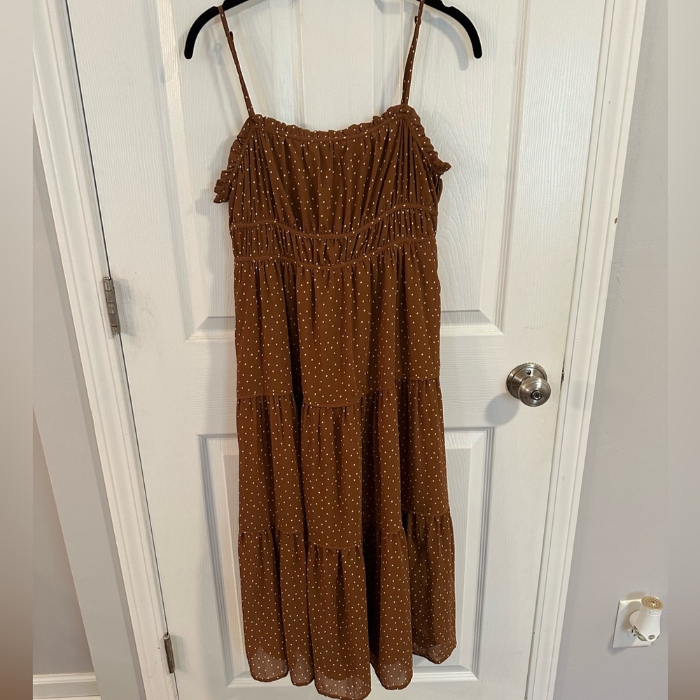 Madewell Brown Polka Dot Midi Dress